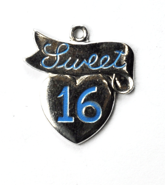 Sterling Silver Griffith Enamel Sweet Sixteen 16 Heart Charm 18mm