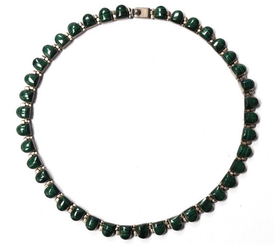950 Silver TC-333 Shield Shape Green Malachite Necklace 9mm 17-1/4"