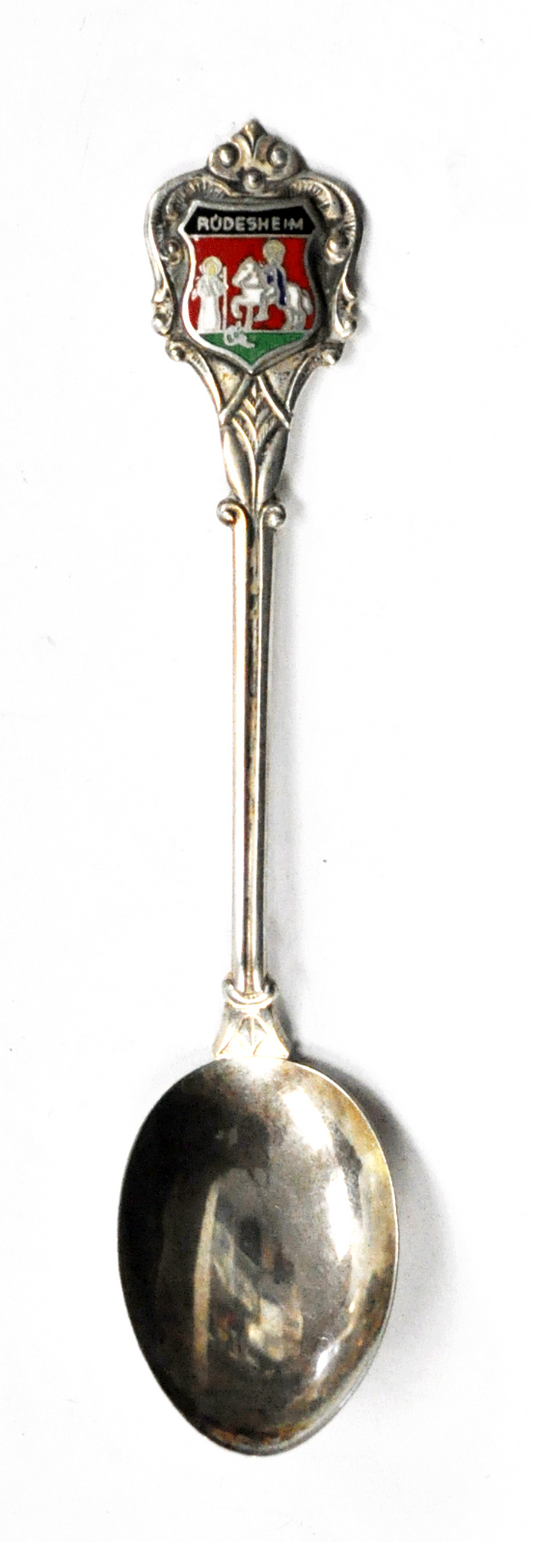 800 Silver Rüdesheim Germany Enamel Souvenir Spoon 4-1/8"