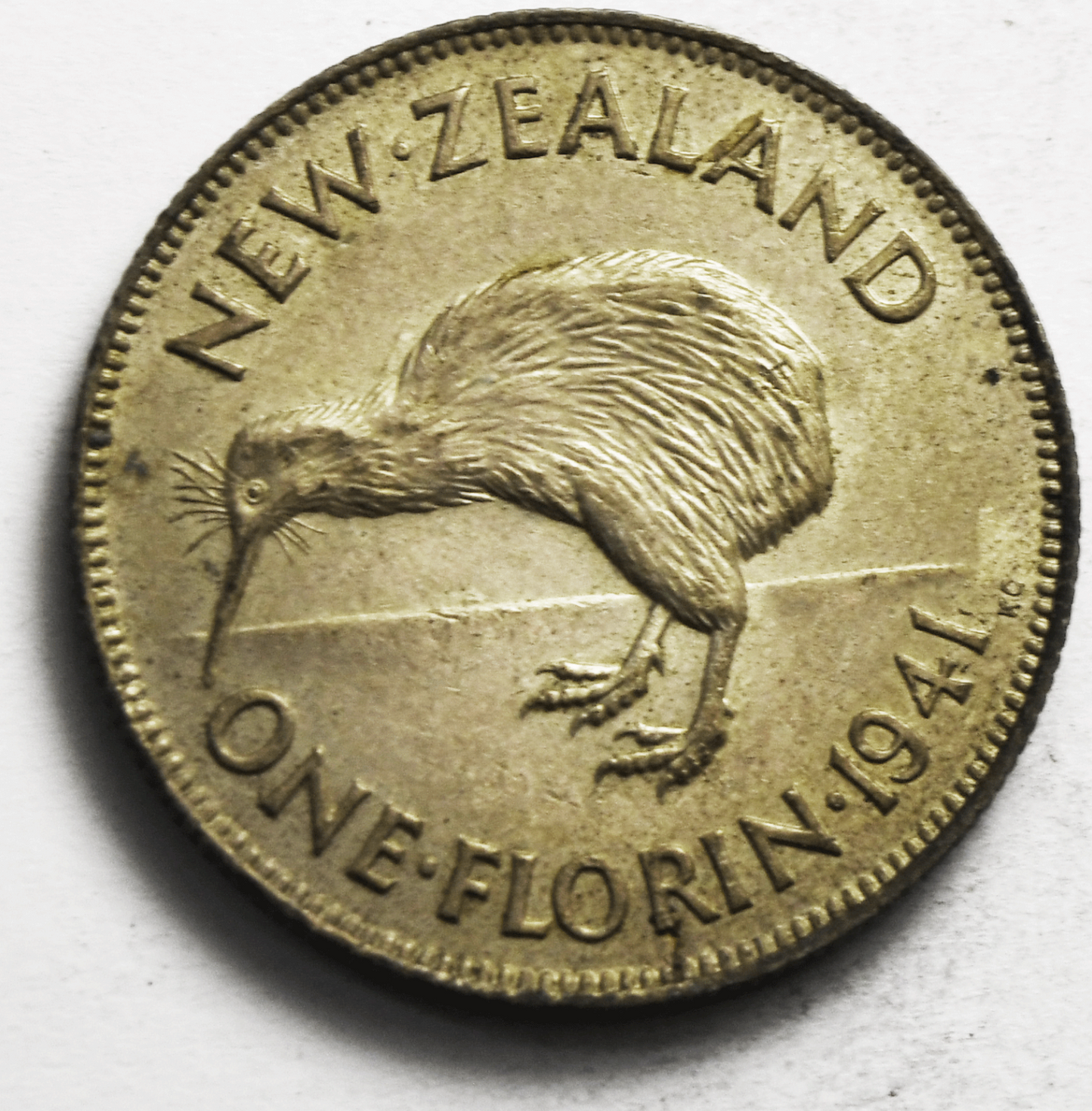 1941 New Zealand One Florin KM# 10.1 Silver Coin