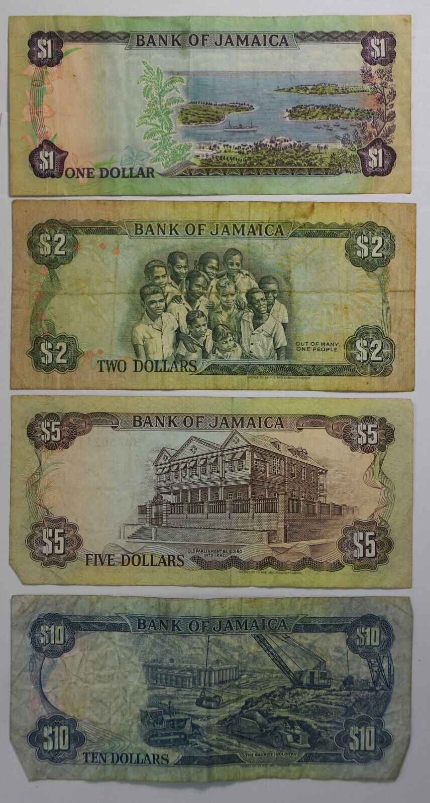 1970-1994 Jamaica $1 $2 $5 & $10 One Two Five Ten Dollars Banknotes Circulated