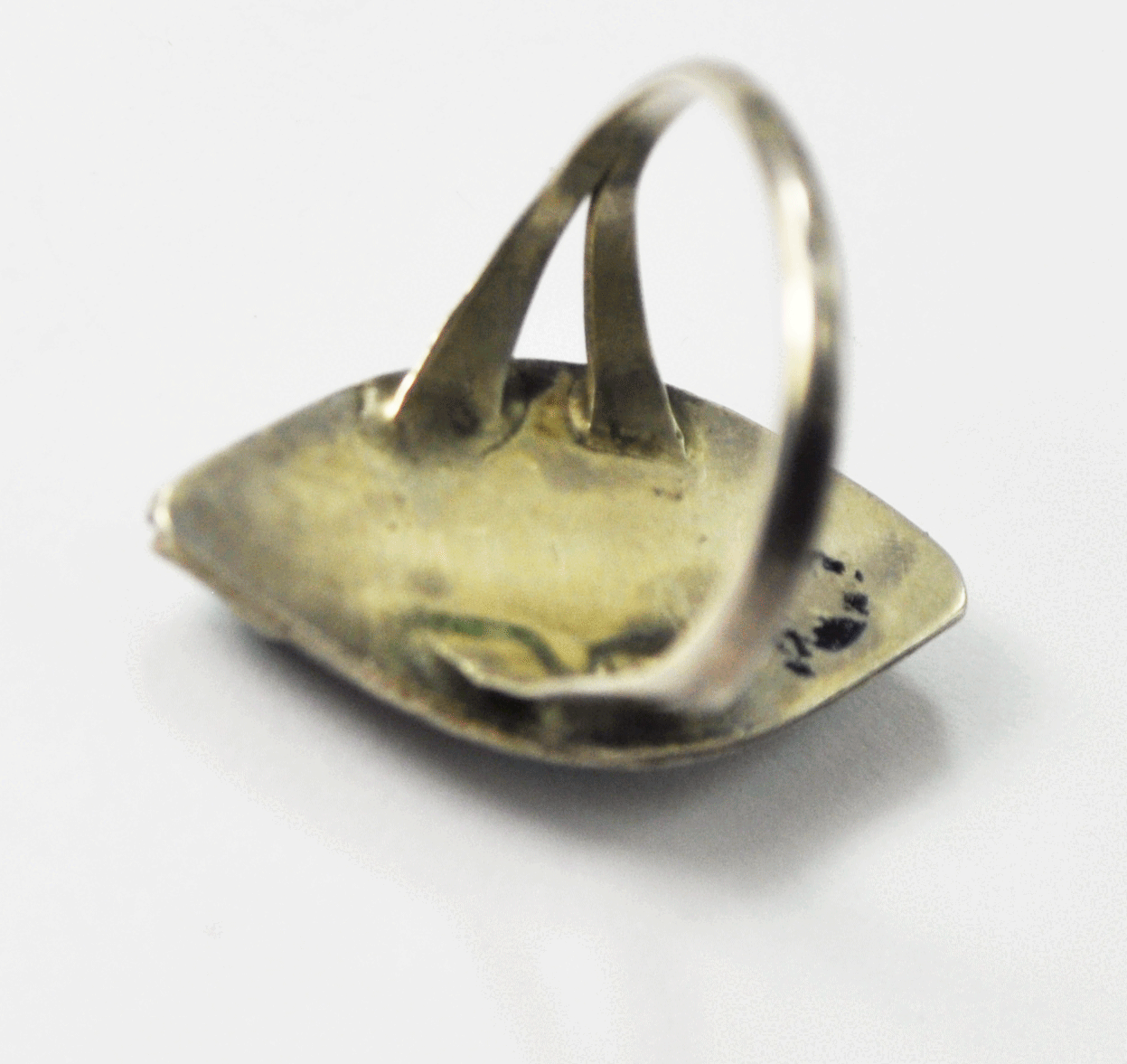 Antique Sterling Silver Pea Pod 6 Turquoise Dot Ring 25mm Size 5.5