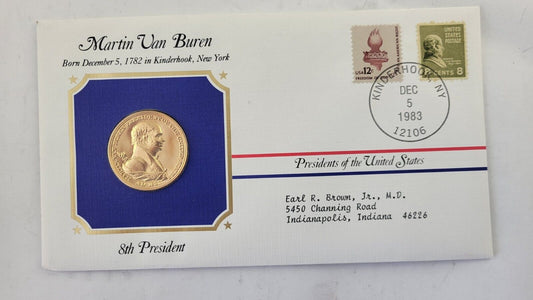 M Van Buren Presidential Covers Medal Postal Commemorative Society Gold Plated
