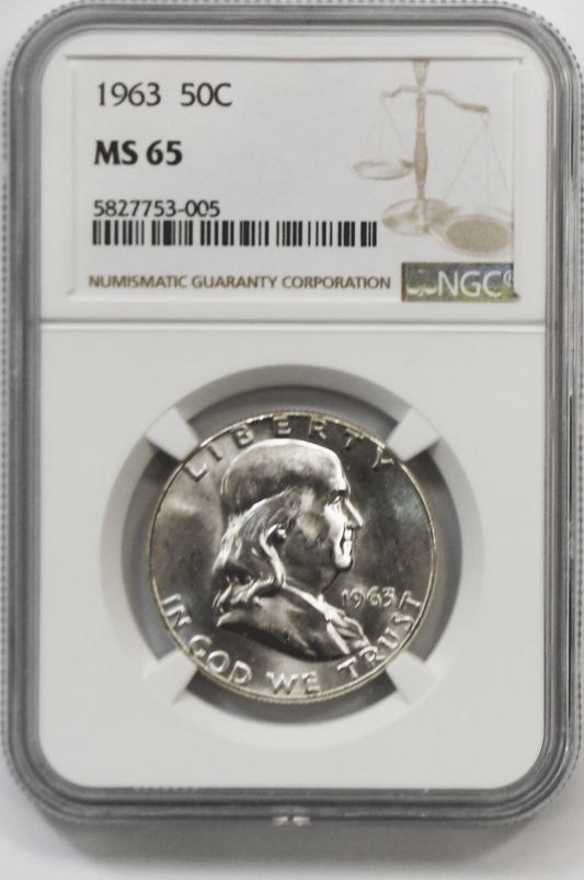 1963 50c Franklin Silver Half Dollar Fifty Cents NGC MS65