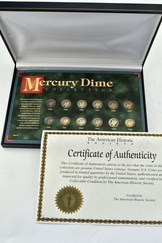 1934-1945  The American Historic Society Mercury Dime Collection 12pc.