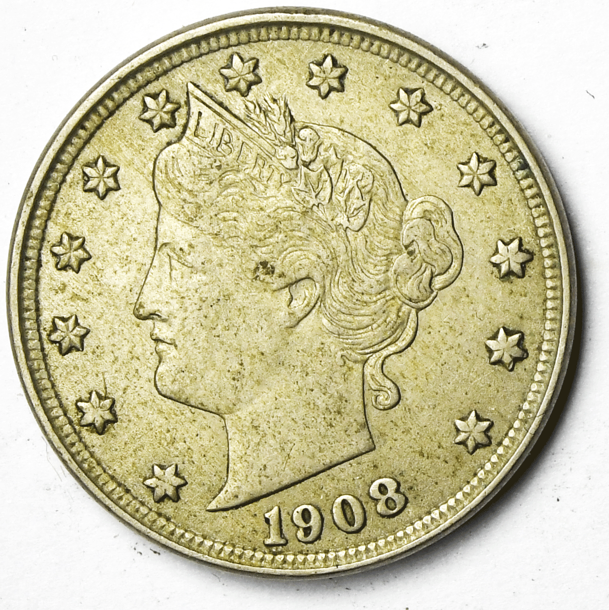 1908 5c V Liberty Nickel Five Cents Rare US Philadelphia AU
