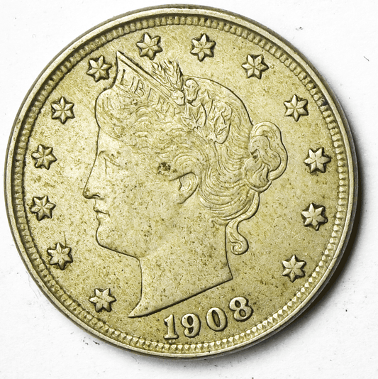 1908 5c V Liberty Nickel Five Cents Rare US Philadelphia AU