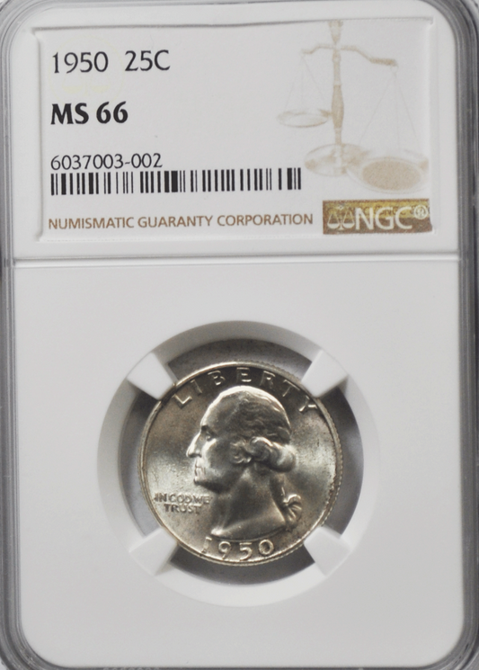 1950 25c Washington Silver Quarter Dollar NGC MS66 Brilliant Uncirculated