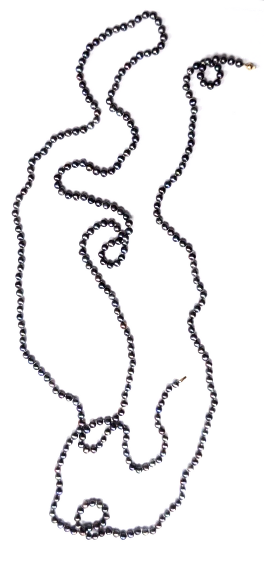 Jacmel Mauritius 5mm Black Pearl Necklace 14k Gold Clasp 6' Six Feet 72"
