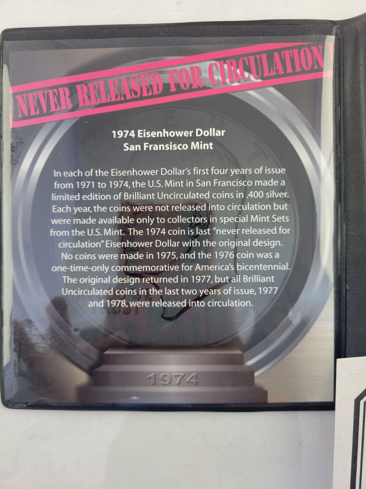 1974-S Eisenhower Dollar 40% Silver Uncirculated  Never Released for Circulation