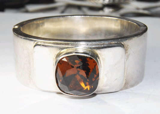 Large 950 Silver Mexico Amber Spring Hinged Cuff Bracelet 27mm 8-1/4"  114g