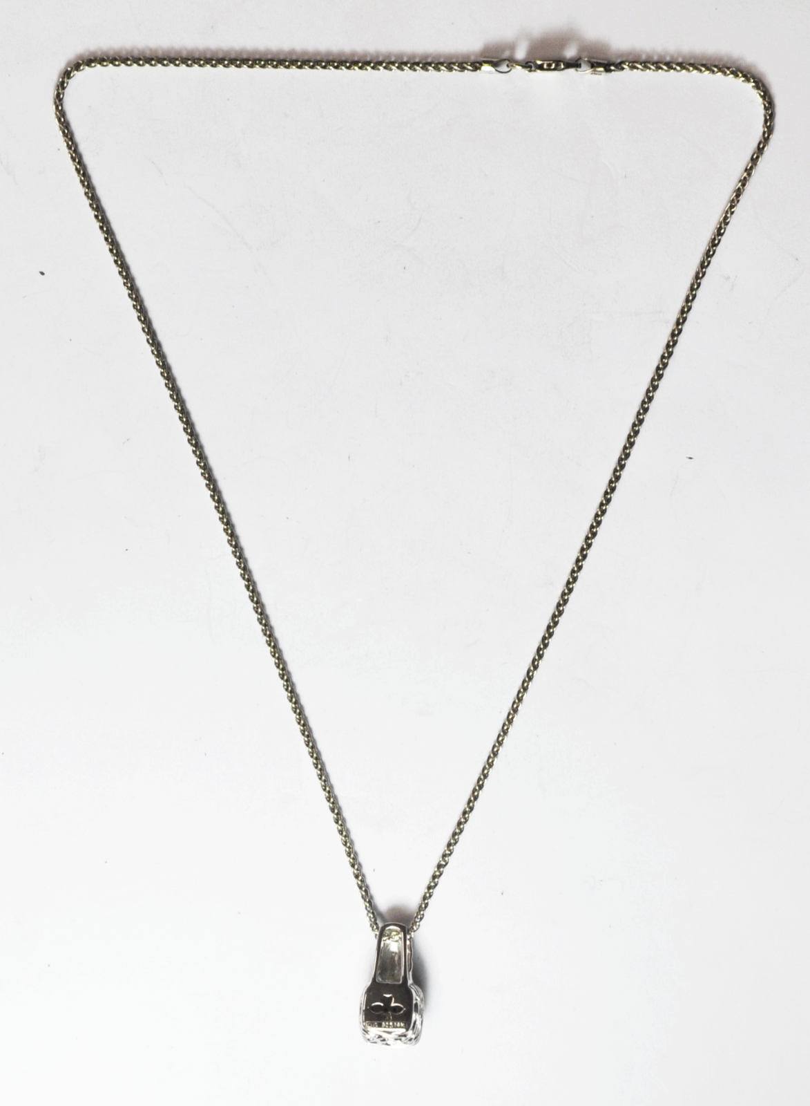 Sterling Silver 14k QG Diamond Pendant 22mm x 11mm Necklace 17-3/4"