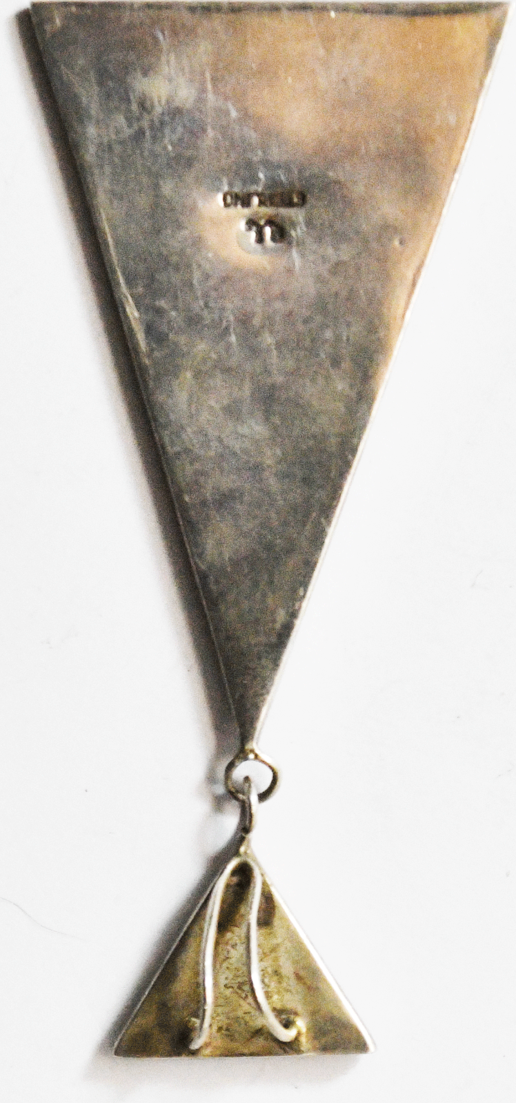 Sterling Reynetsa Leland Triangle Turquoise Fire Opal Inlay Pendant 3-1/4" x38mm