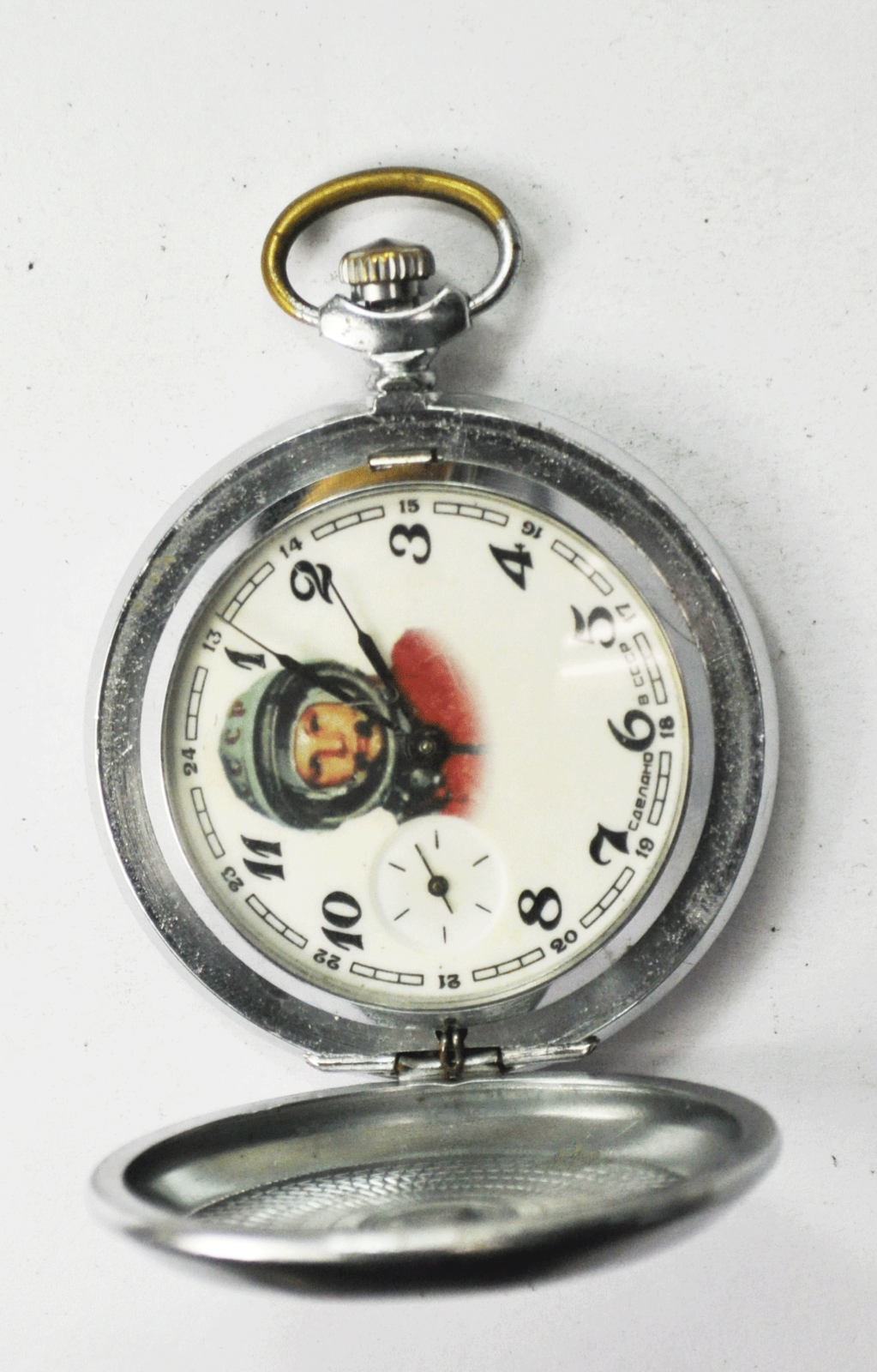 Vintage Russian Cosmonaut Dial Pocket Watch Space 50mm Hunters Case Running