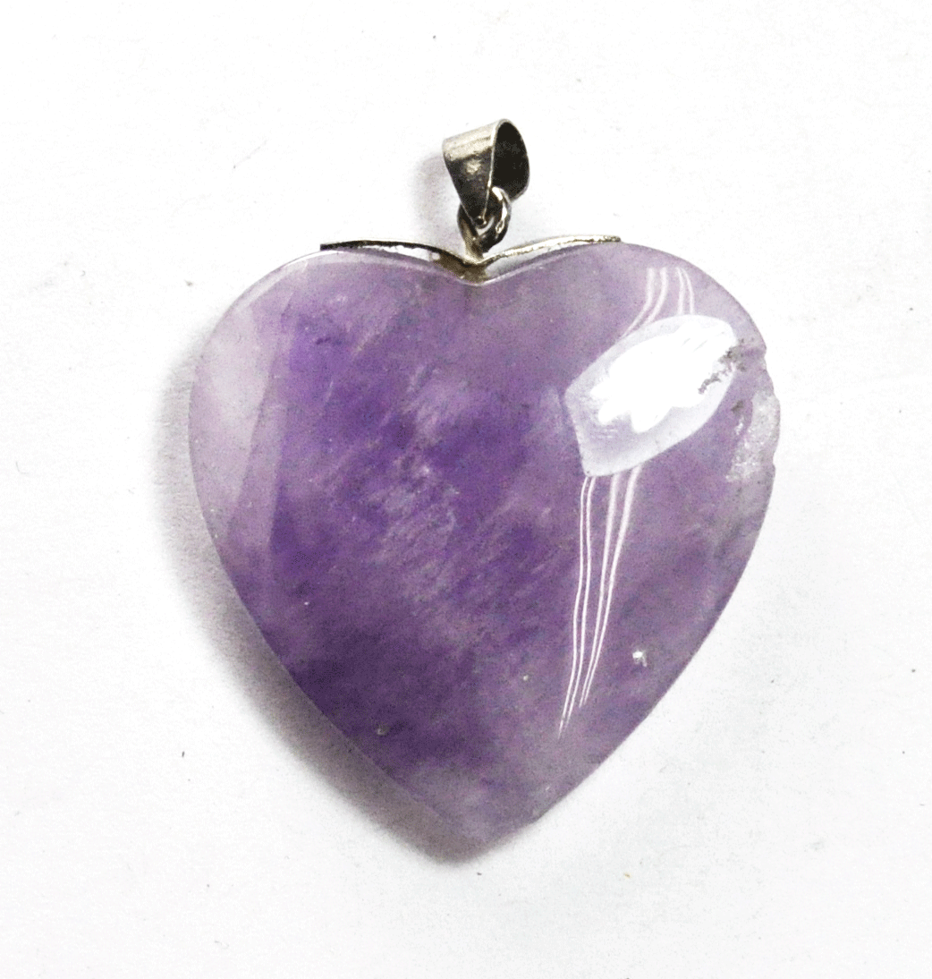 Silver Plated Clasp Purple Amethyst Heart Pendant 45mm x 36mm