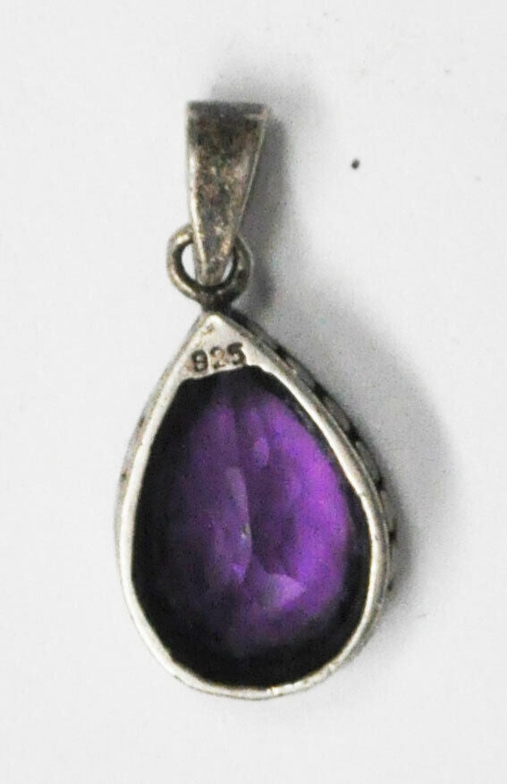 Sterling Silver Purple Amethyst Teardrop Pendant 23mm x 10mm