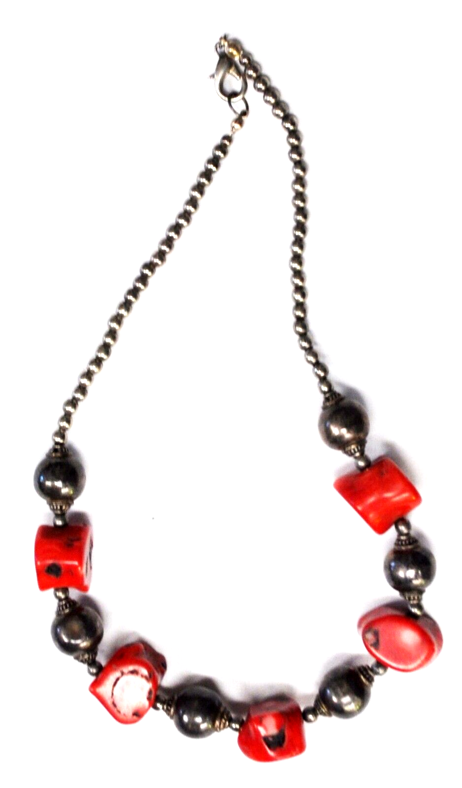 Silver Plated Dyed Red Coral Necklace 21mm 16"