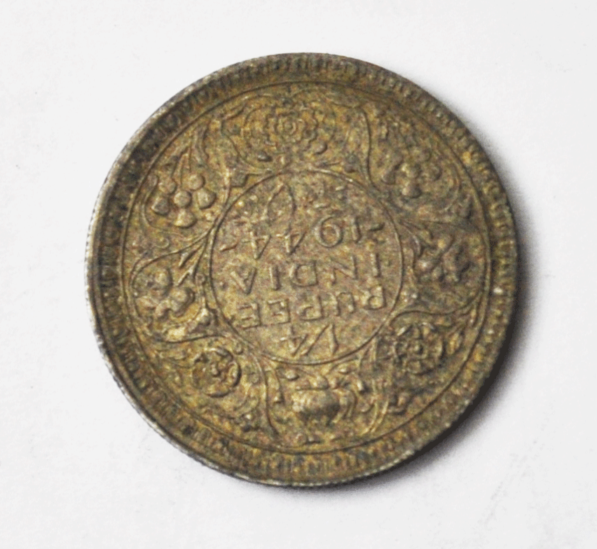 1944 L India-British 1/4 Quarter Rupee Silver Coin KM# 547