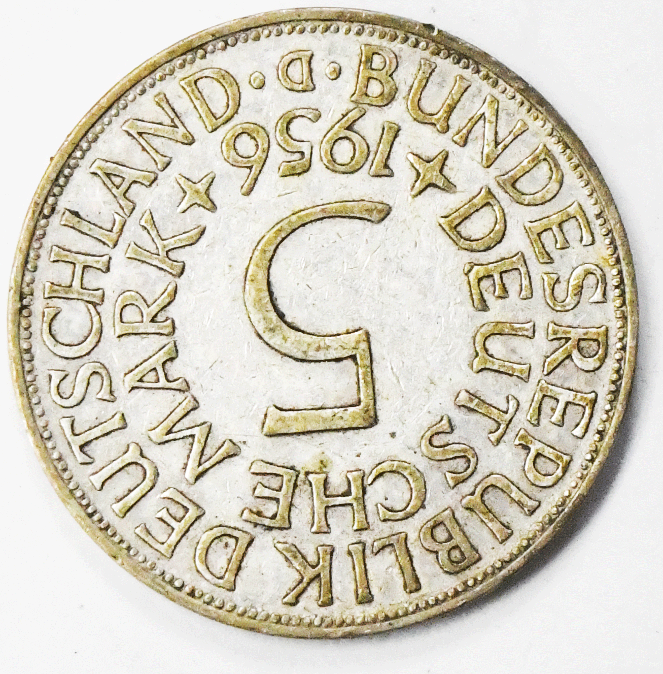 1956 D Germany Federal Republic 5 Five Mark Silver Coin KM# 112.1