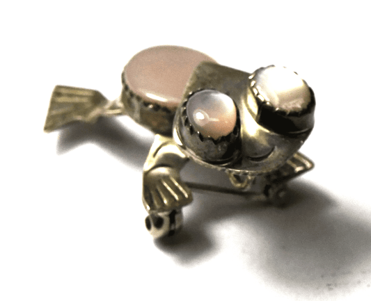 Sterling Silver Pink MOP Frog Brooch Pin Pendant 37mm x 23mm x 18mm