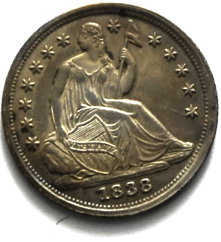 1838 H10c Seated Liberty Silver Half Dime Large Stars AU 5c