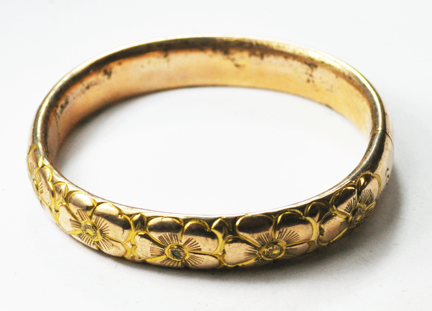 Gold Filled Flower Large Oval Hinged Bangle Bracelet 14mm