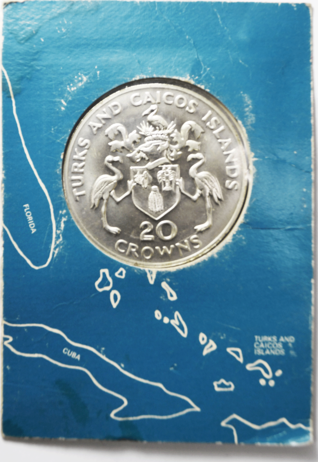 1974 Turks & Caicos Islands 20 Twenty Crowns Silver Coin KM# 2 Matte