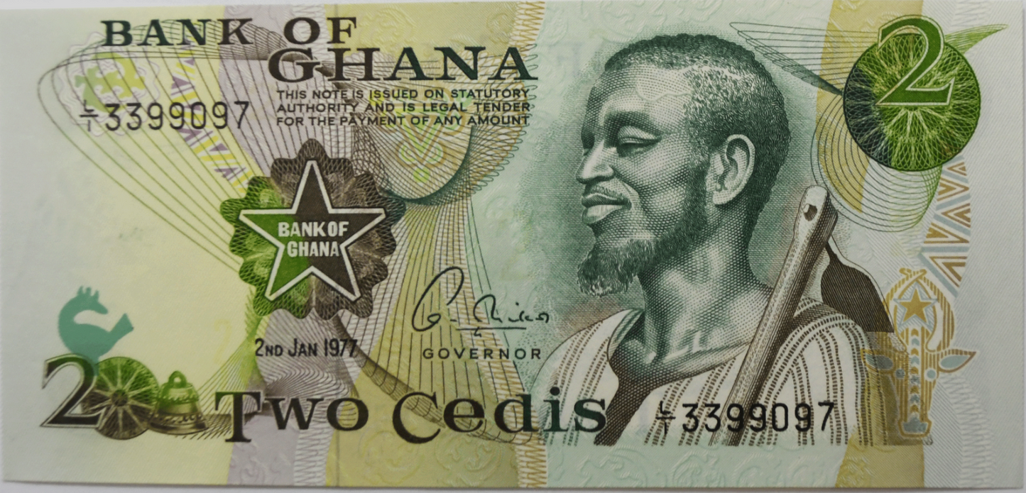 1977 Bank of Ghana 2 Two Cedis Banknote Uncirculated Currency 3399097