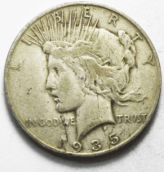 1935 S $1 Peace Silver One Dollar US Lamination Chin Error