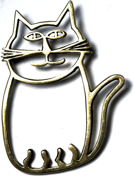 Sterling Silver Cat Outline Brooch Pin 51mm x 39mm