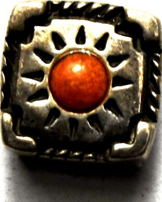 Sterling Silver Shube Coral Dot Square Slider Pendant 12mm x 6mm