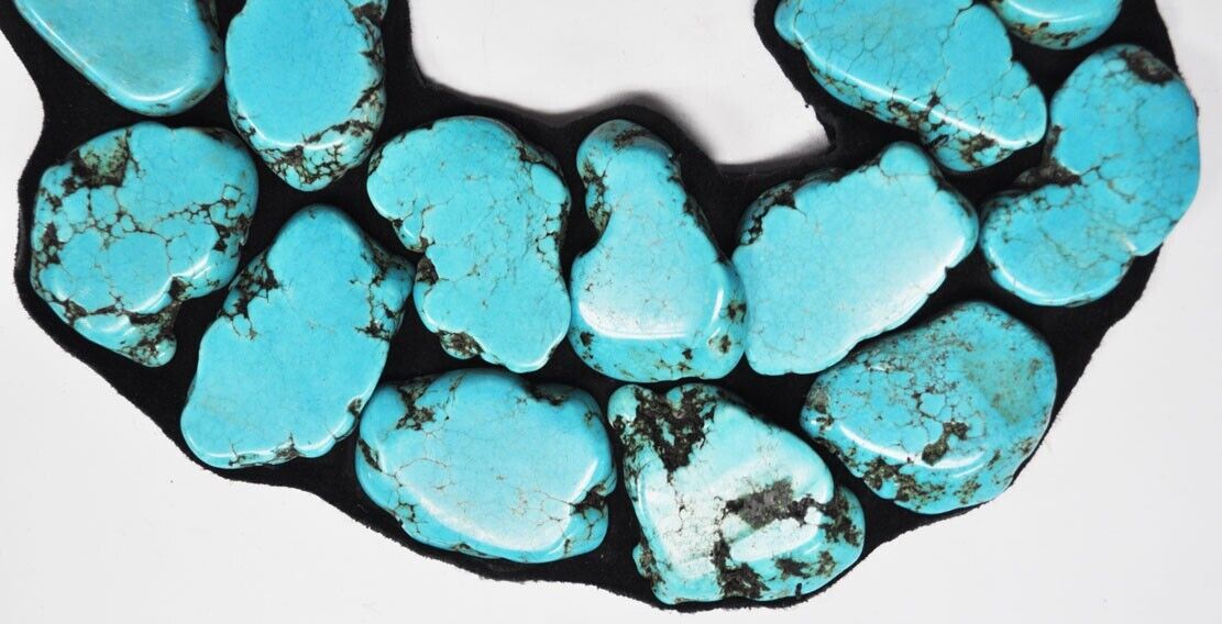 Black Suede Large 3" Wide Turquoise Chunk Necklace 32"