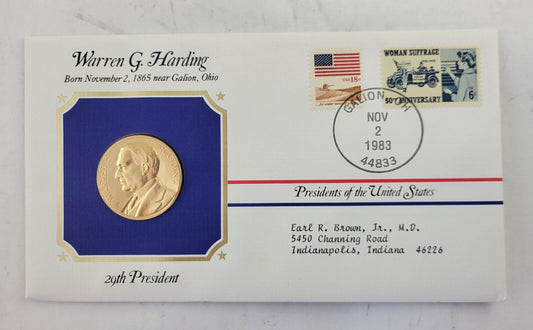 Warren Harding Presidential Covers Medal Postal Commemorative Society Gold Plate