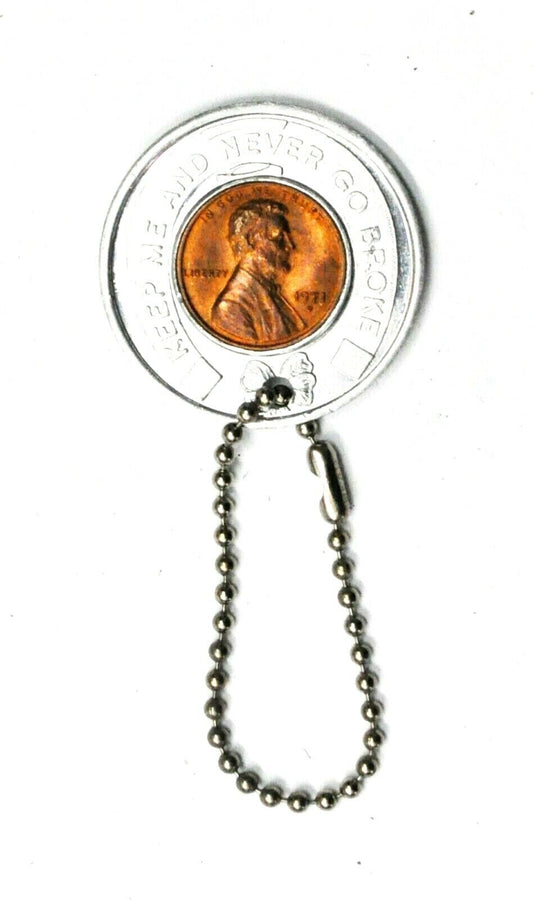 1971 D Lincoln 35mm Encased Penny Las Vegas Club Home 49c Breakfast Keychain