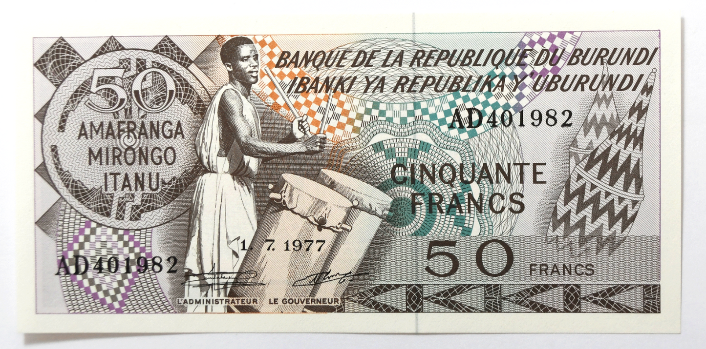 1977 Burundi 50 Francs Uncirculated Banknote AD401982