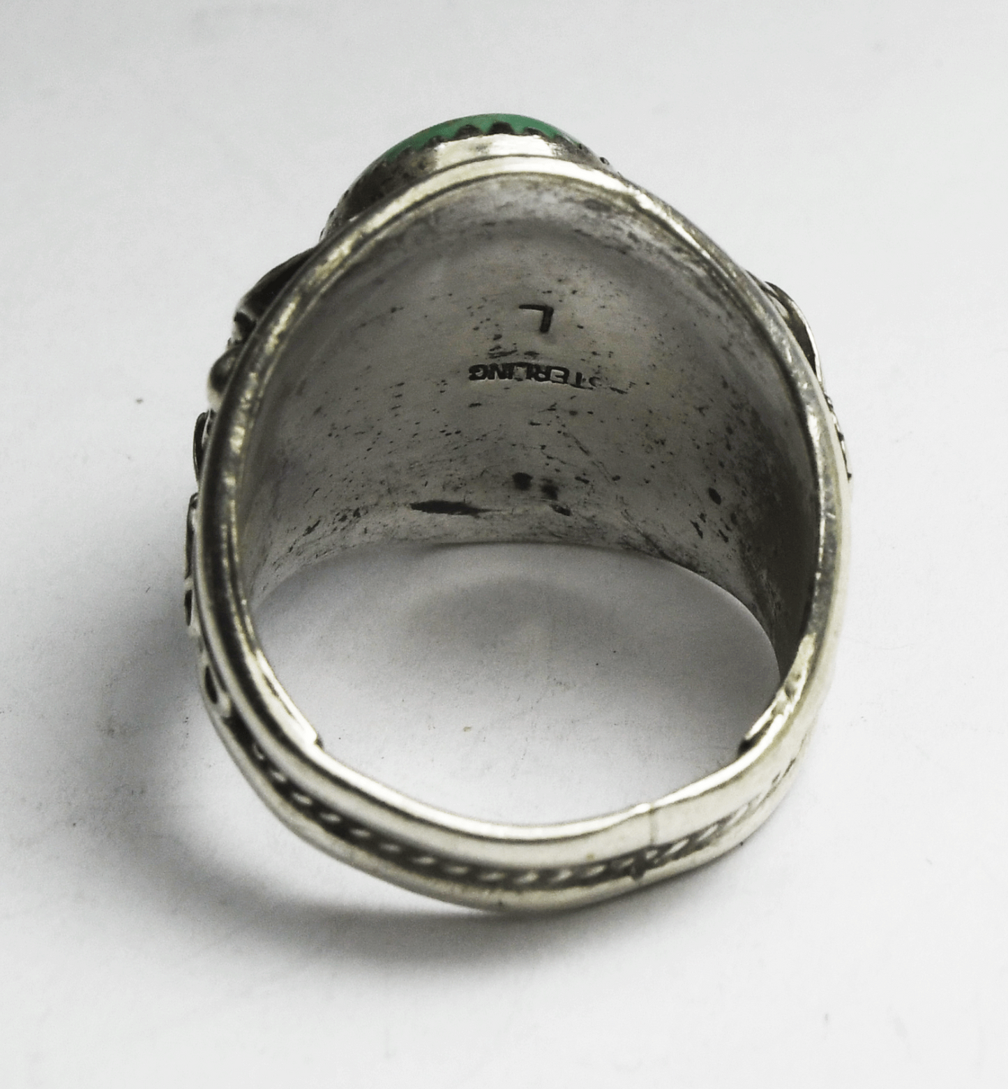Sterling Silver Signed L Oval Green Turquoise Ring 27mm Size 10.5