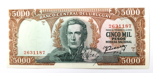 1967 Uruguay 5,000 Pesos Series C Uncirculated Banknote 2631187