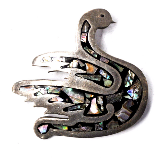 Sterling TR-161 MOP Inlay Winged Serpent Brooch Pin 59mm x 47mm Ophis Pterotos