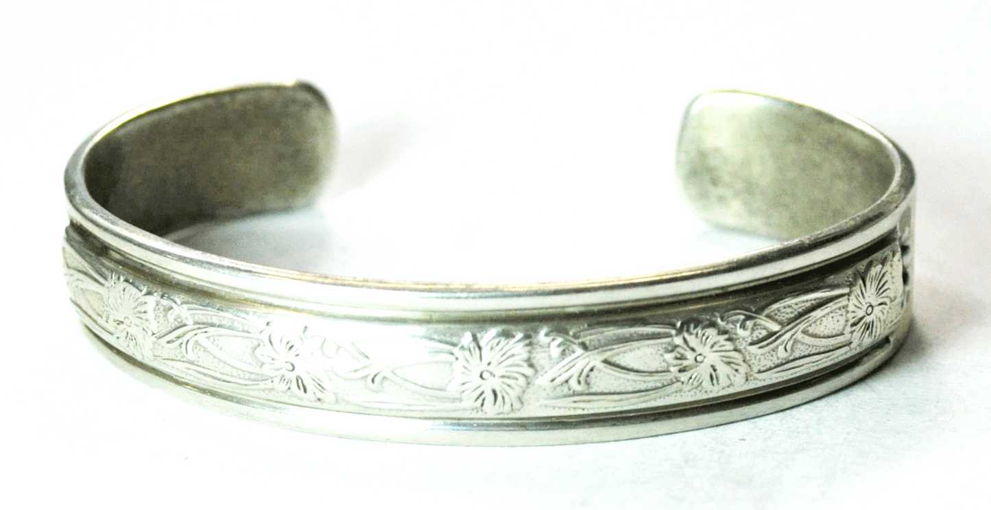 Sterling Silver Alltribes Floral Cuff Bracelet 13mm 7" Wrist 44.4g