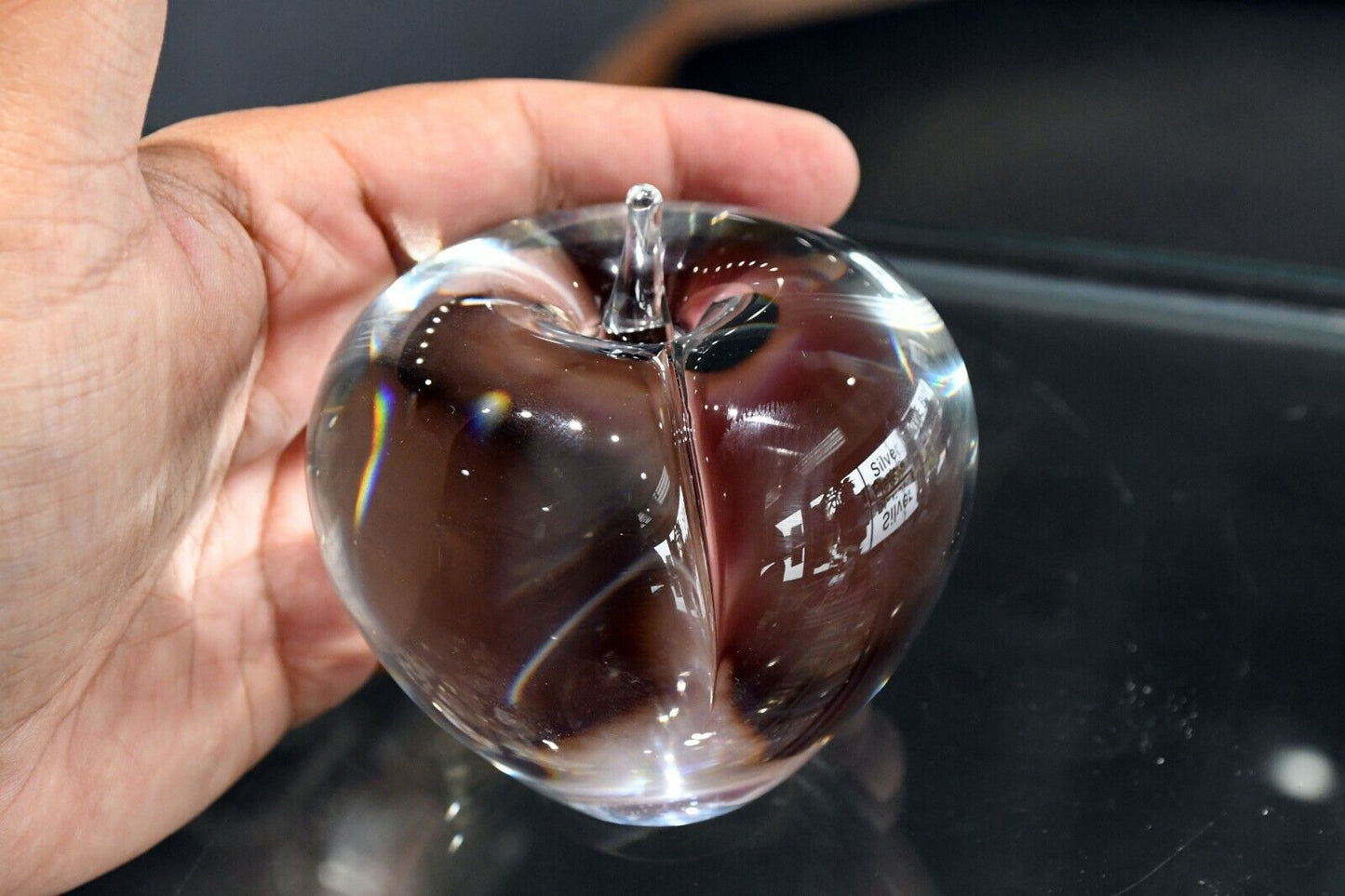 English Weighted Glass Apple Paperweight Teachers Desk Large 3" x 3"