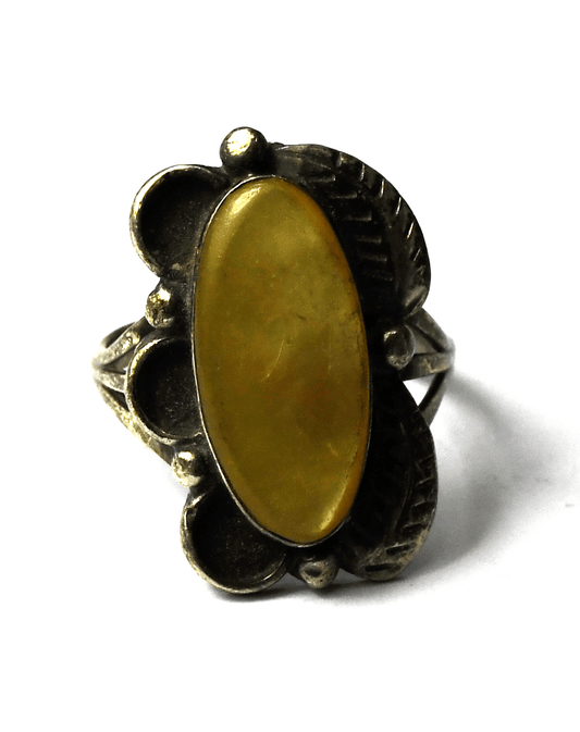 Sterling Silver Sunburst F Yellow MOP Floral Ring 25mm Size 10
