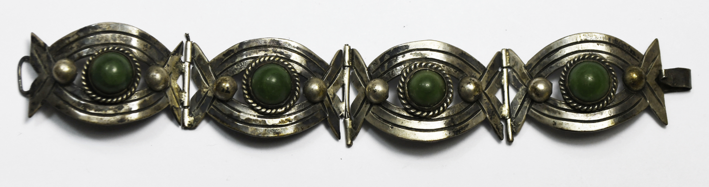 Mexico Silver Green Turquoise Cast Bracelet 28mm 7.25"  62g