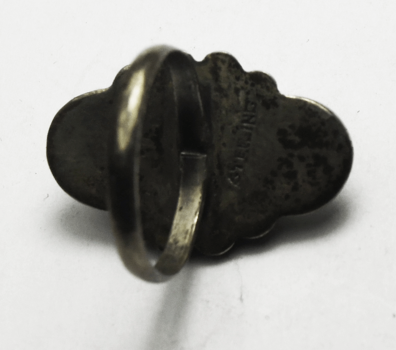 Antique Sterling Silver Turquoise Oval Dot Halo Ring 25mm Size 5.5