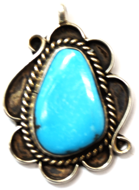 Antique Sterling Silver Teardrop Turquoise Small Bale Pendant 36mm x 27mm
