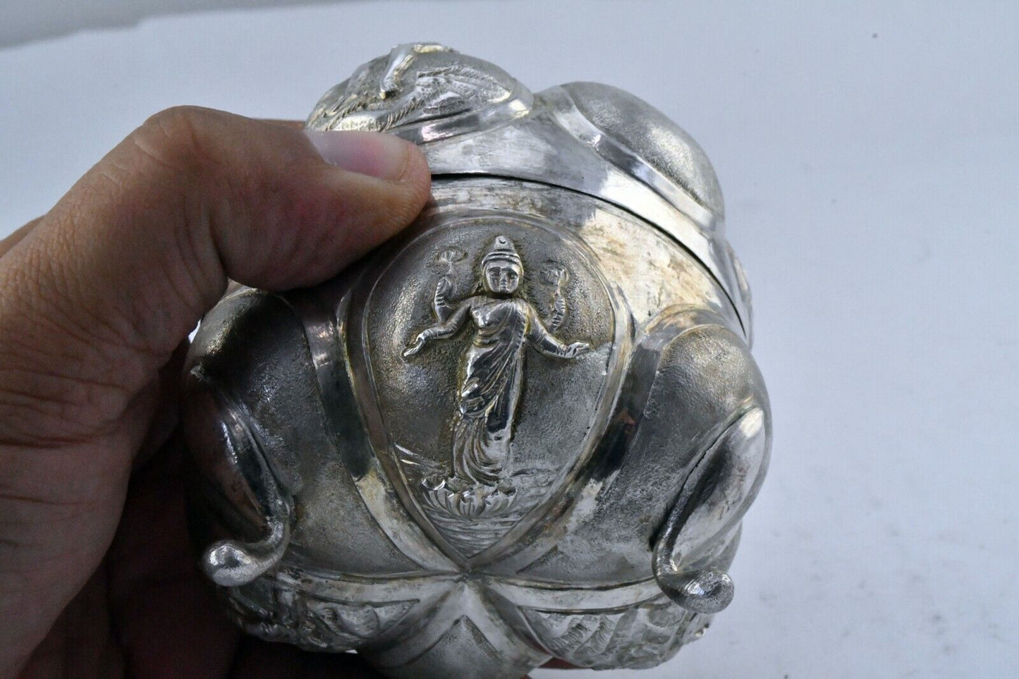India Solid .900 Fine Silver Jewelry Trinket Prayer Kaddu Spice Container