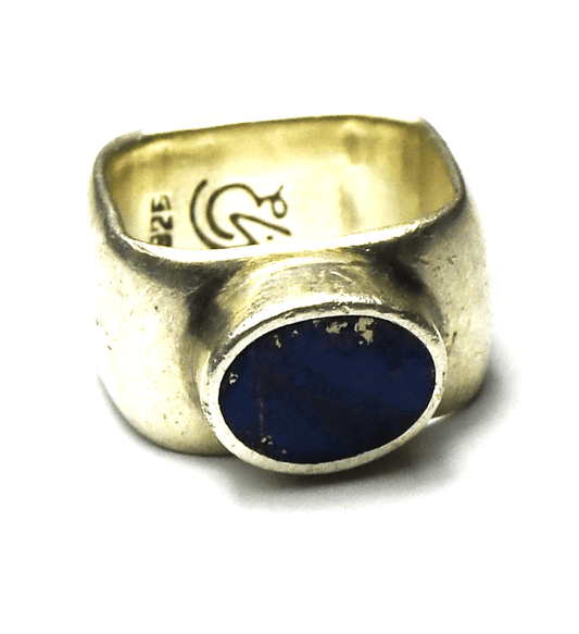 Sterling Silver Signed Blue Lapis Ring 10mm Square Band Size 4
