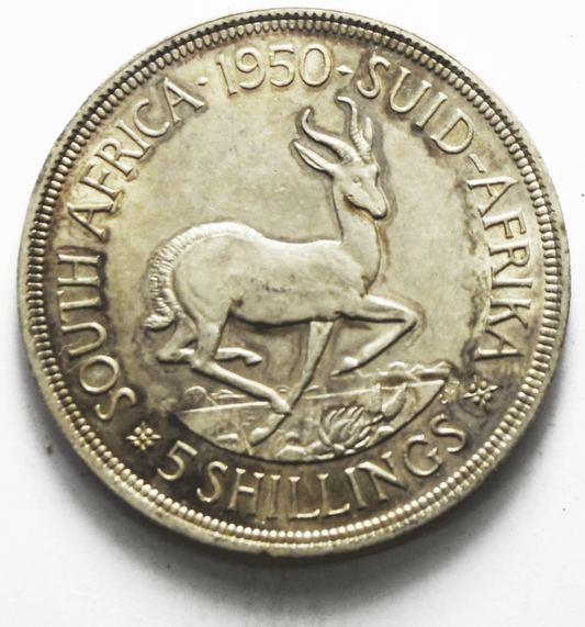 1950 South Africa 5 Five Shillings Silver Coin KM# 40.1