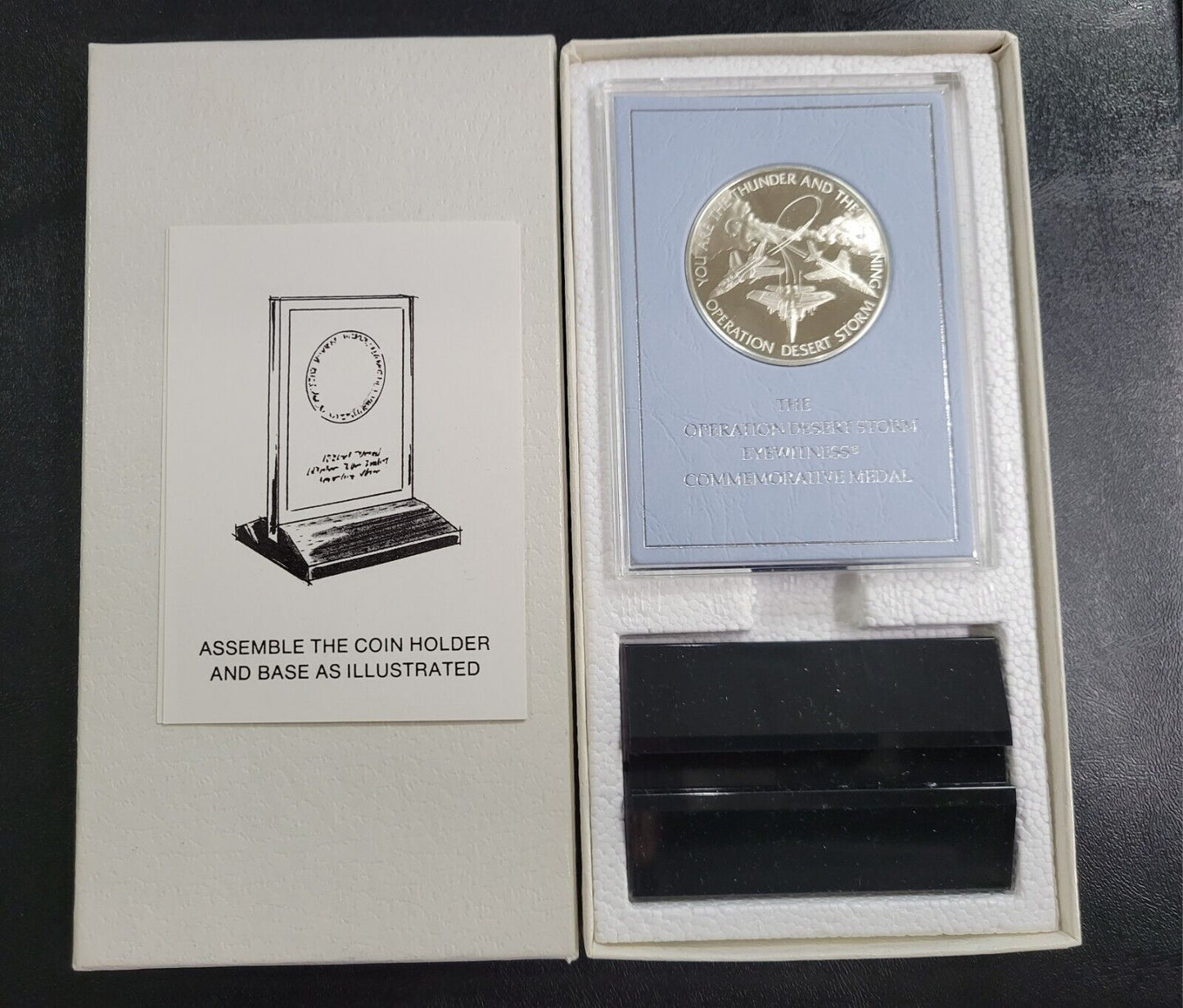 1991 Operation Desert Storm Sterling Franklin Mint Commemorative Medal w/stand