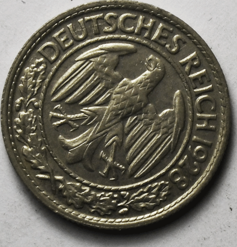 1928 D Germany - Weimar Republic 50 Reichspfennig KM# 49