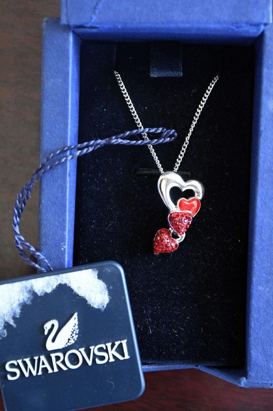 Genuine Swarovski Silver & Red Heart Pendant and 17 1/2" Necklace Austria